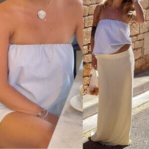 Djerf Avenue Blue and White Striped Tube Top